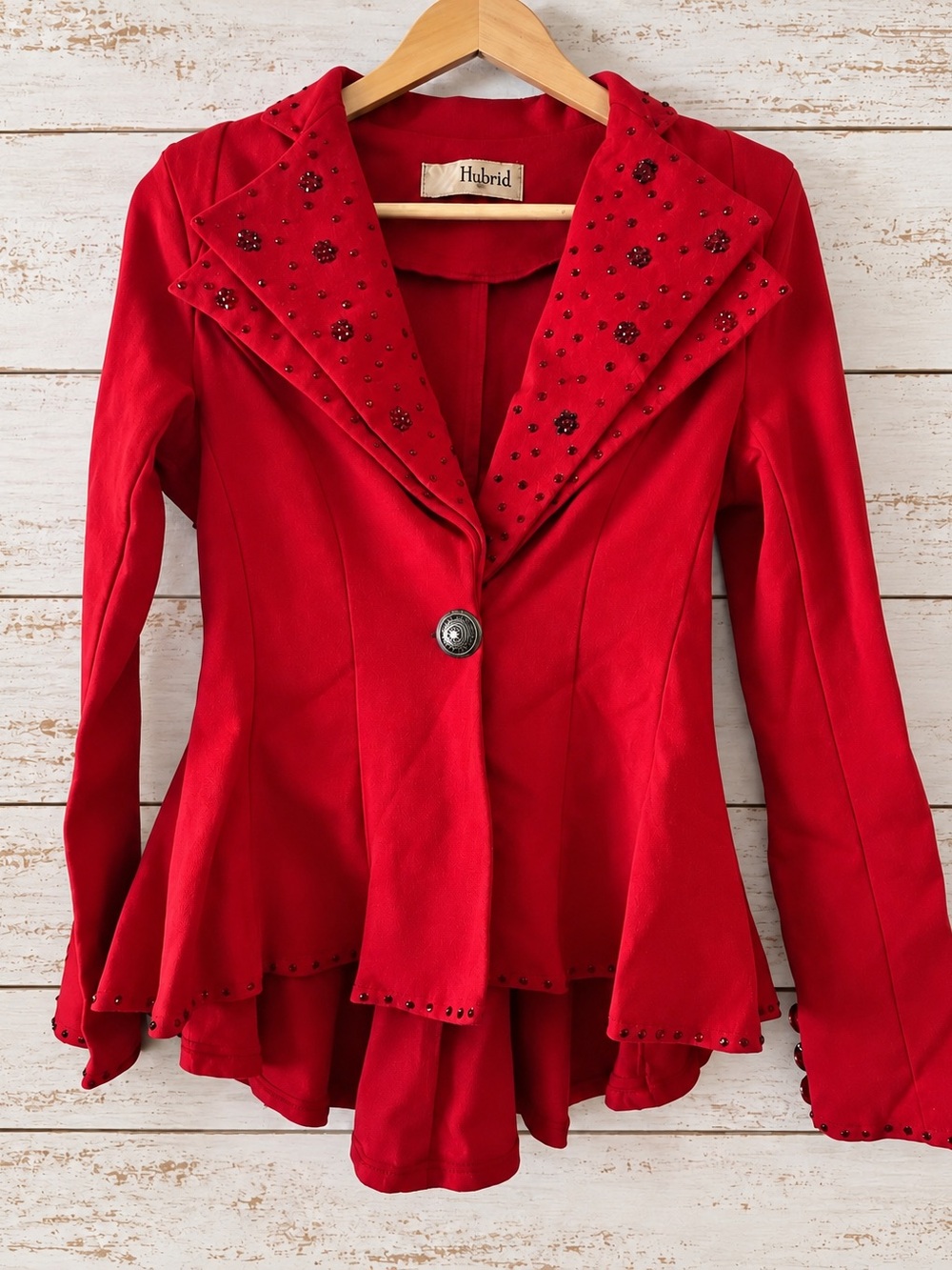 Hybrid & company Red Embellished Peplum Blazer